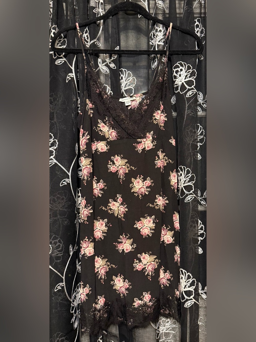 American Eagle Outfitters Black Slip Dress with Pink Floral Print